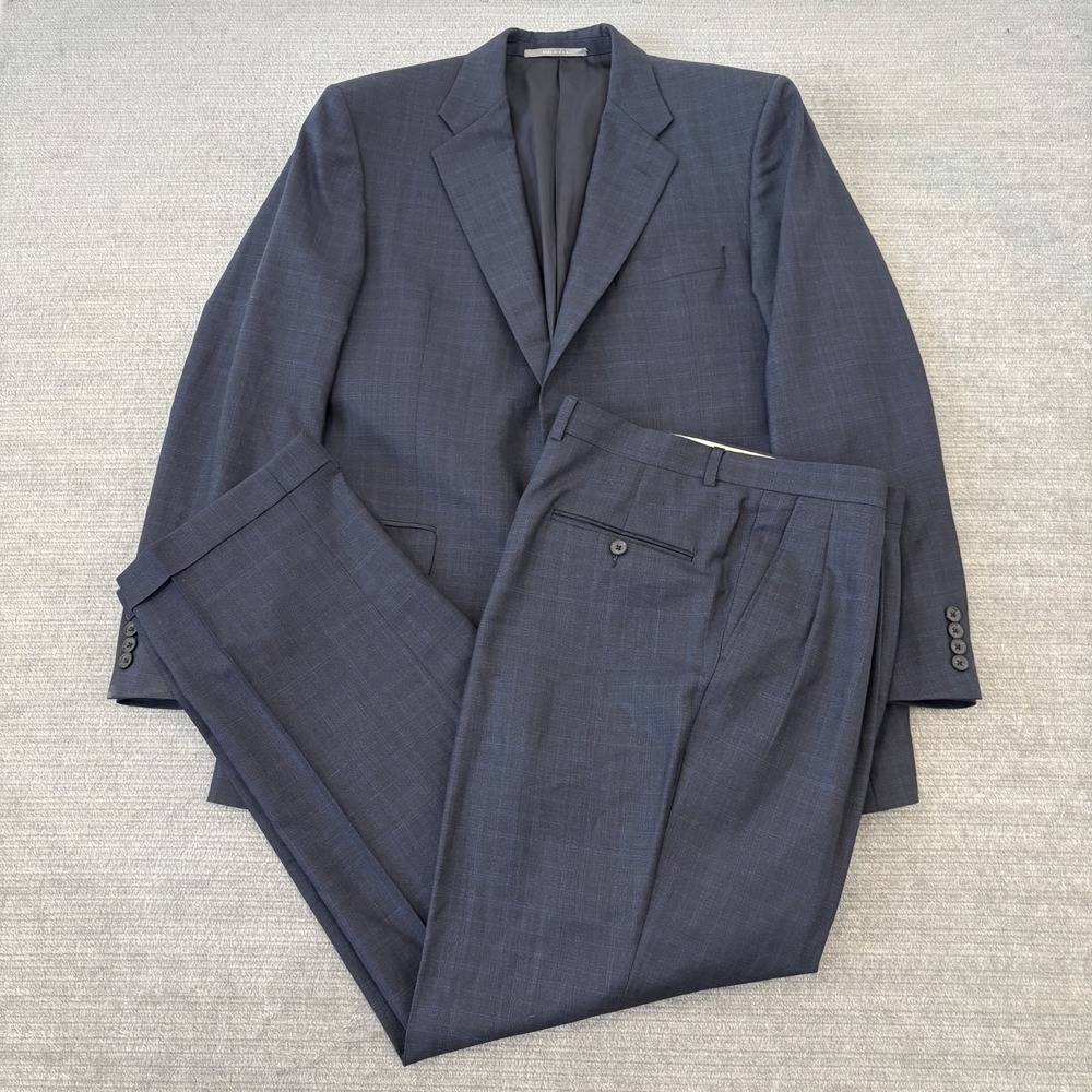 Hickey Freeman Milburn II 42R Navy Blue 2-Pc Wool Suit Pant 36x31 Made in USA